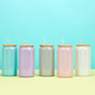 16oz Shimmer Rainbow Color Blank Sublimation Glass Can with Plastic Wooden Bling Lids 50Pack China Warehouse