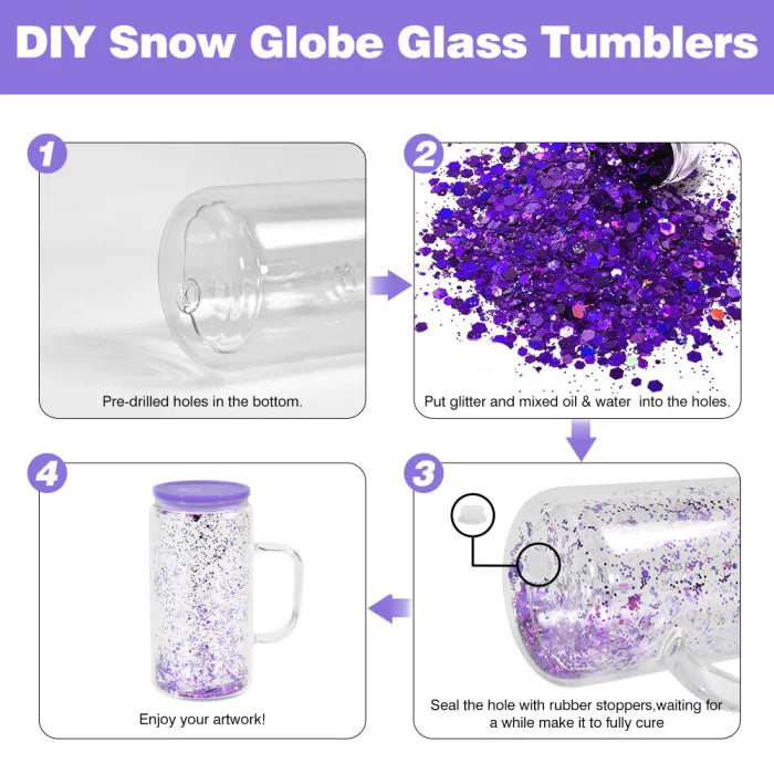 16oz Outer 12oz Inner Pre Drilled Hole Snow Globe Glass Mugs for Sublimation 25Pack USA Warehouse