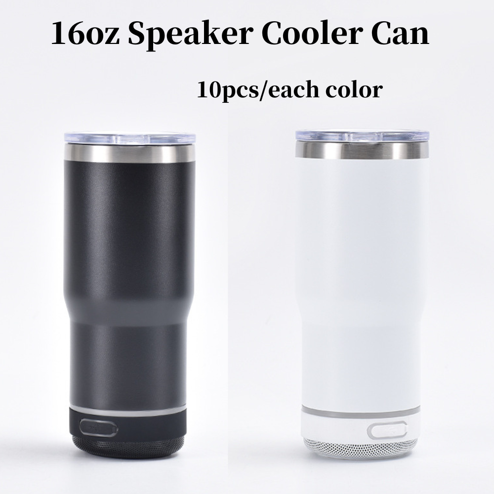 16oz Powder Coated Speaker Bluetooth Cooler Can Music Tumblers for Laser Egraving 20Pack China Warehouse
