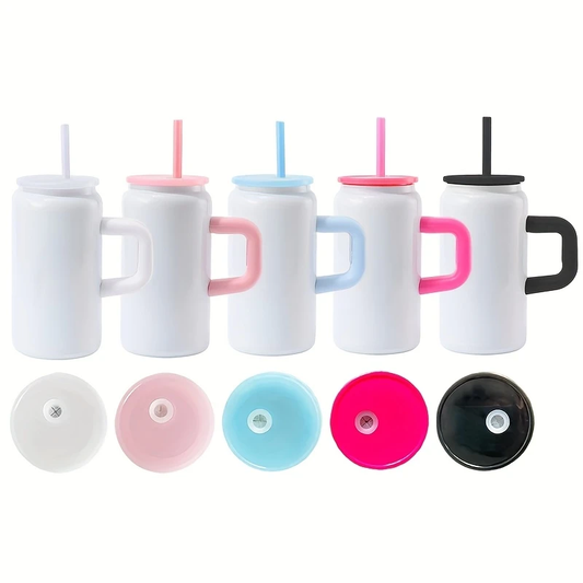 Kids 16oz Macaron&White Color Blank Sublimation Stainless Steel Mugs With Handle 25 Pack USA Warehosue