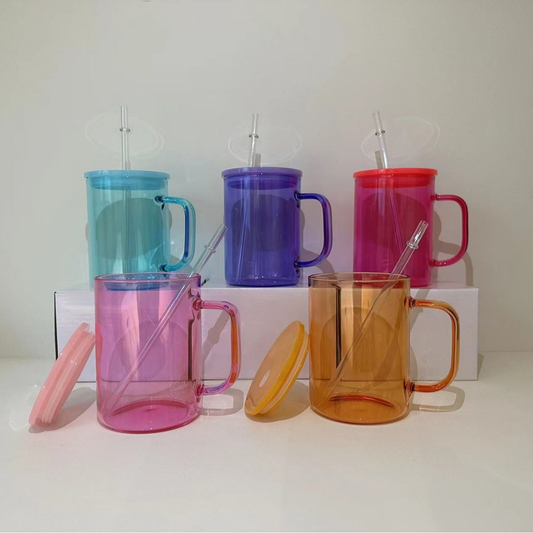 17oz Jelly Color Sublimation Glass Mugs for UV DTF Wraps and Sublimation 25Pack USA Warehouse