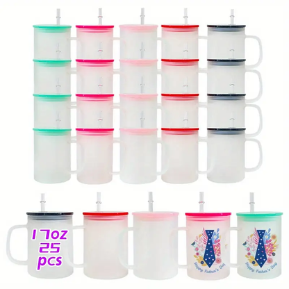 17oz Clear&Frosted Glass Mugs for Blank Sublimation UV DTF Wraps and Vinyl 25 Pack USA Warehouse