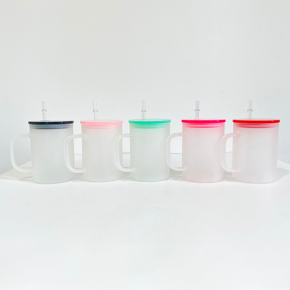 25 Pack USA Warehouse 17oz Clear&Frosted Glass Mugs With Lids and Straw for Blank Sublimation UV DTF Wraps and Vinyl