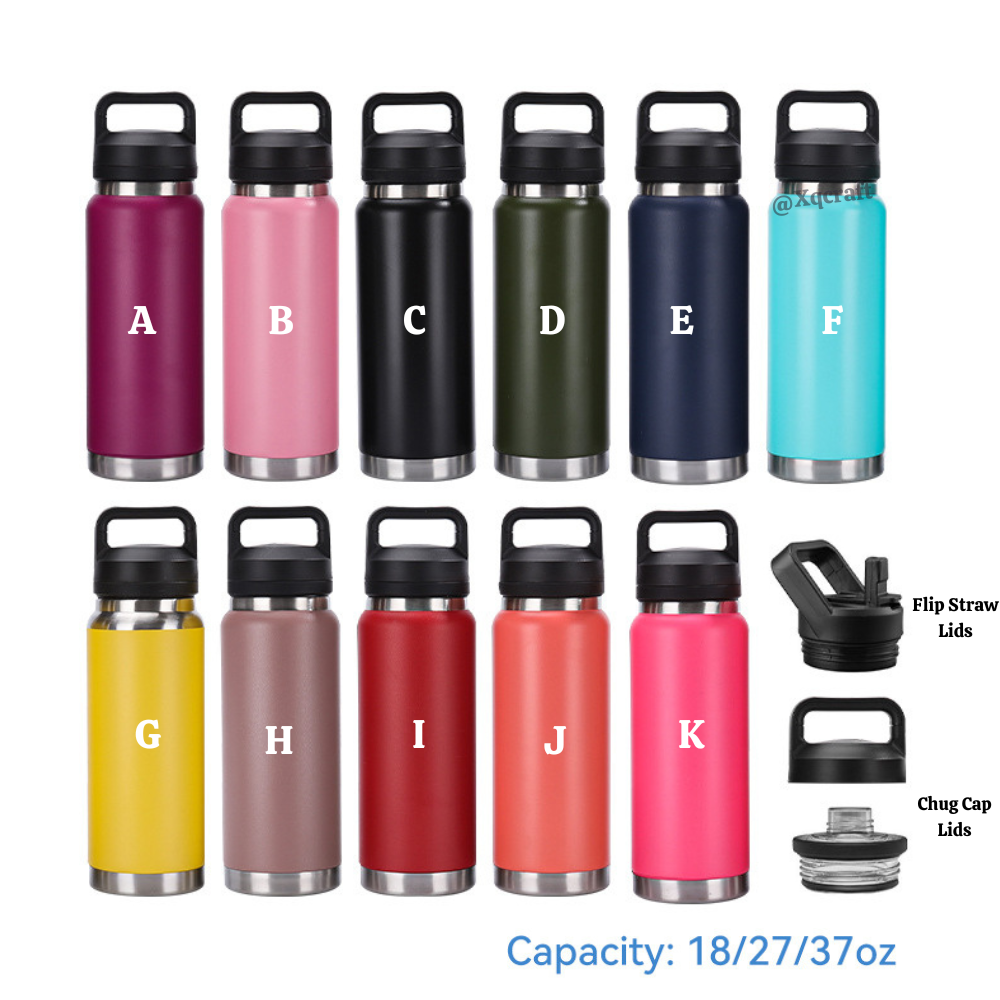 18oz 27oz 37oz Yeti Style Powder Coated Water Bottles with Flip Straw and Chug Cap Lids for Laser Engarving 25 Pack China Warehouse