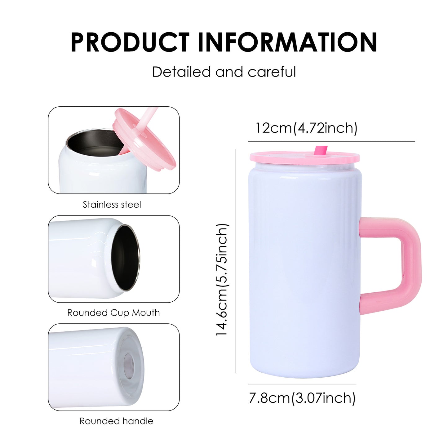 25 Pack 16oz Stainless Steel Can With Handle for Sublimation Double Wall Blank White Sub Metal Mugs for UV DTF Wraps