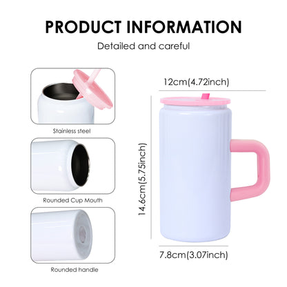 25 Pack 16oz Stainless Steel Can With Handle for Sublimation Double Wall Blank White Sub Metal Mugs for UV DTF Wraps