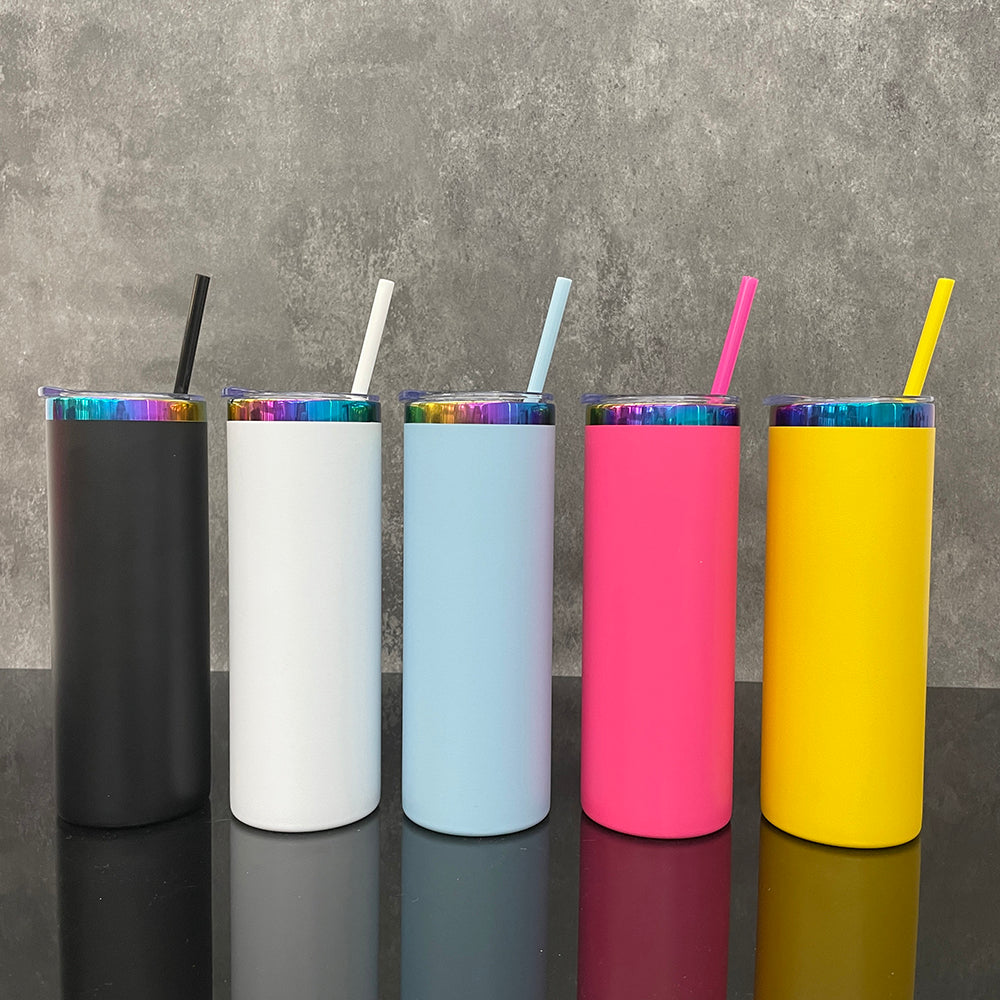 25 Pack USA Warehouse 20oz Rainbow Plated Straight Tumbler With Colored PP Straw for Laser Engraving