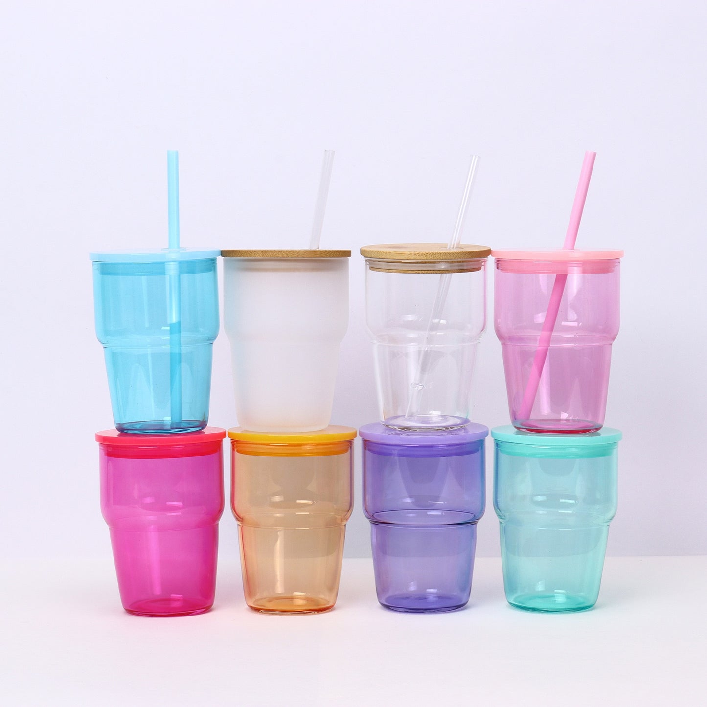 25Pack 12oz Blank Sublimation Glass Can Cute Mini Jelly Clear&Frosted Color Glass Shot for UV DTF Wraps