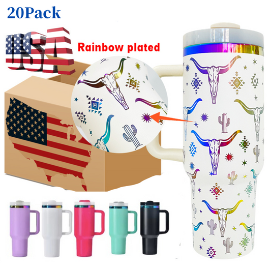 20Pack USA Warehouse 🌈H2.0 40oz Rainbow Plated Power Coated Tumblers for Laser Engraving