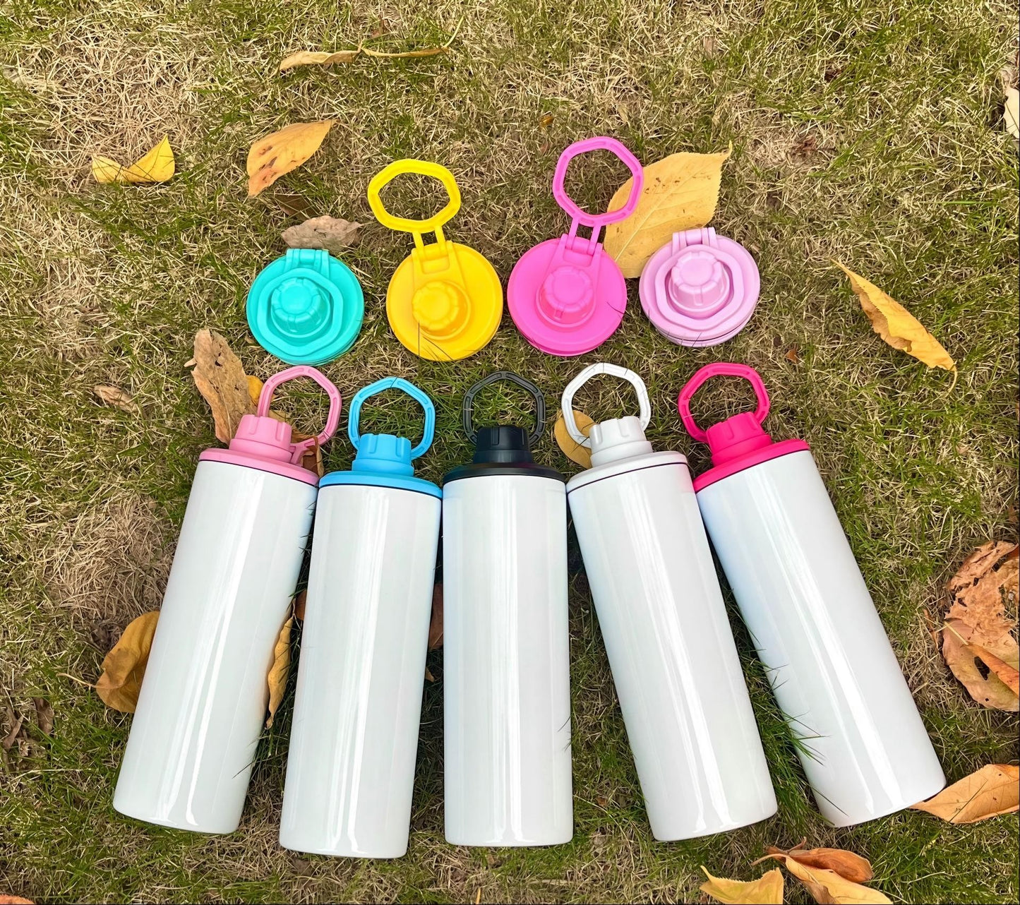 20oz Blank Sublimation Skinny Water Bottles With Colorful Lids with Handle 25 Pack China Warehouse