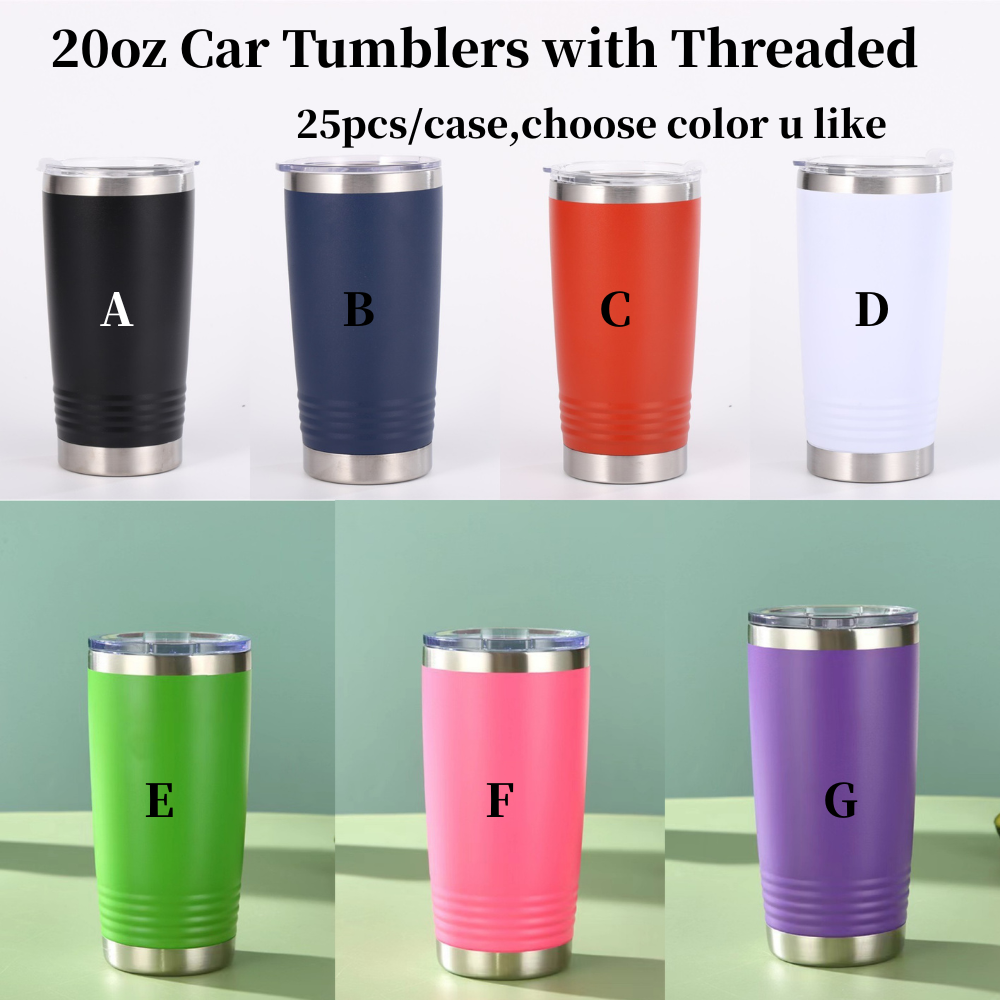 20oz 30oz Power Coated Car Tumblers Bottom with Threaded for Laser Engraving 25Pack China Warehouse