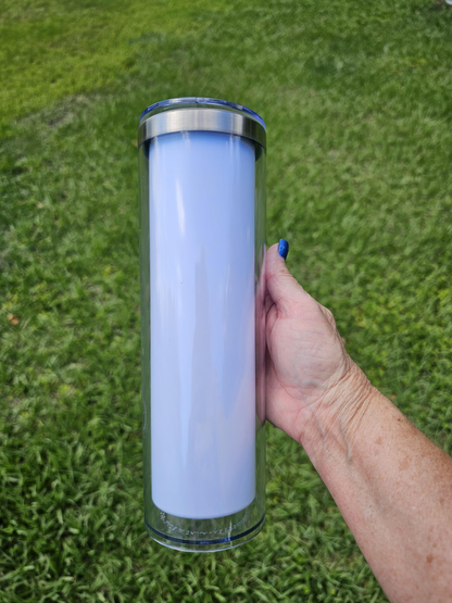 20oz Outside Sublimation Stainless Steel Tumblers Inner Snow Globe White Plastic Can 25 Pack USA Warehouse