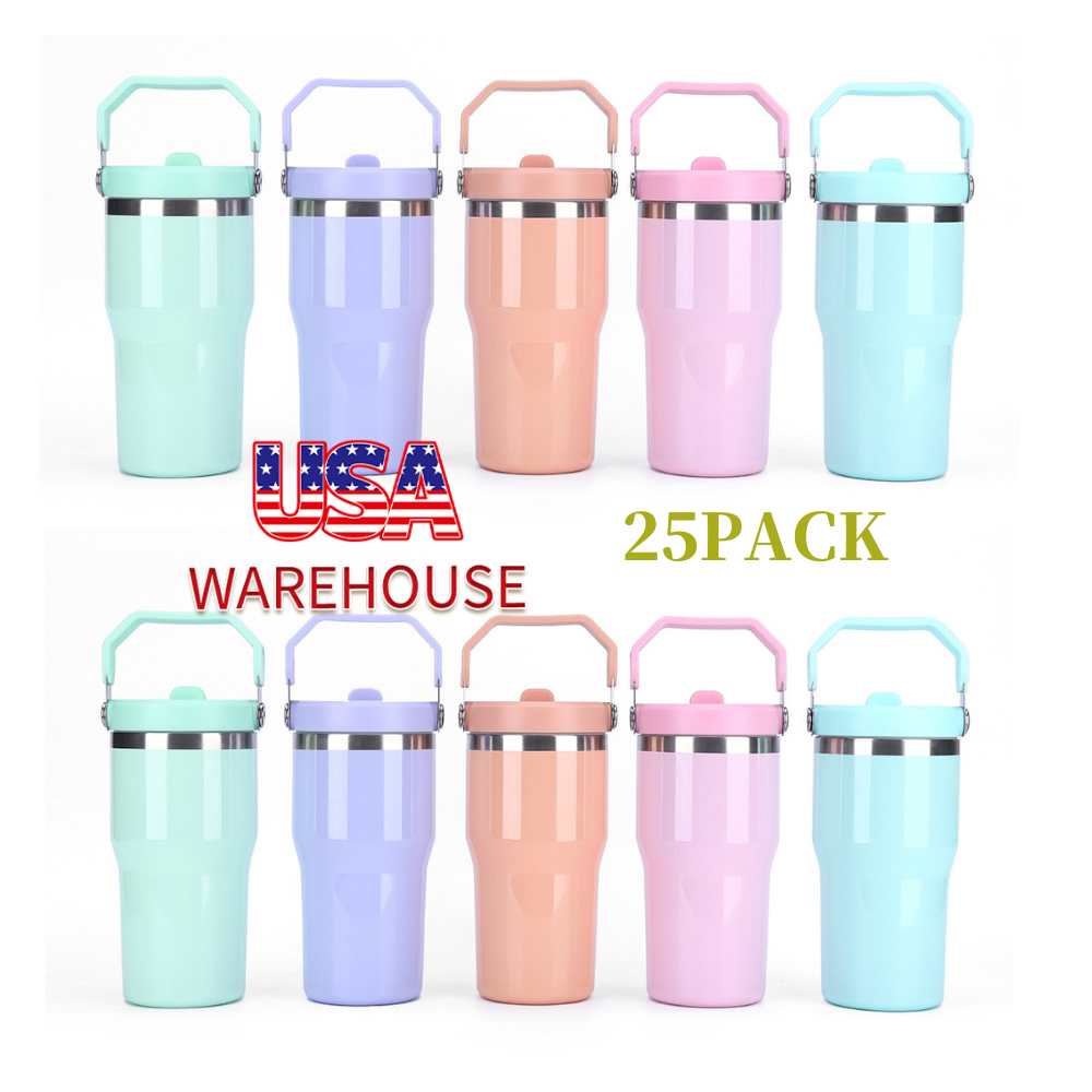 20oz Glossy Macaron Color Blank Sublimation Flip Straw Tumblers 25 Pack USA Warehouse