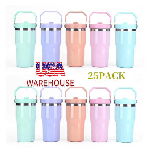 20oz Glossy Macaron Color Blank Sublimation Flip Straw Tumblers 25 Pack USA Warehouse