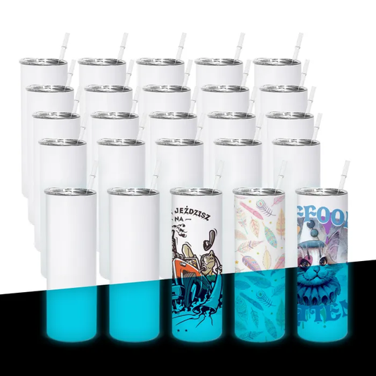 20oz Glow In The Dark To Green Blue Color Blank Sublimation Skinny Tumblers 25Pack USA Warehouse