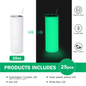 20oz Glow In The Dark To Green Blue Color Blank Sublimation Skinny Tumblers 25Pack USA Warehouse