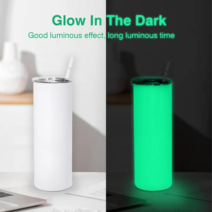 20oz Glow In The Dark To Green Blue Color Blank Sublimation Skinny Tumblers 25Pack USA Warehouse