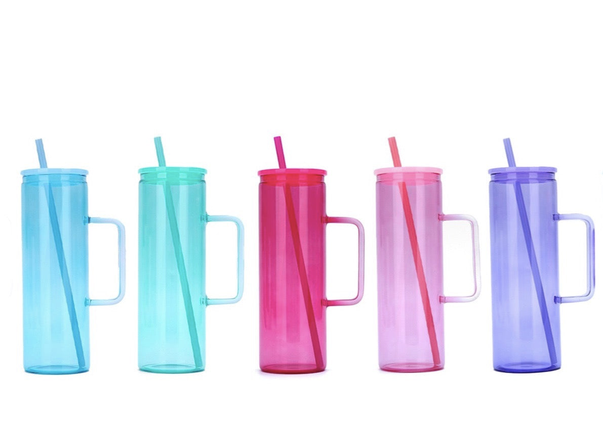 20oz Jelly Color Sublimation Glass Mugs with Handle for UV DTF Wraps 25Pack USA Warehouse