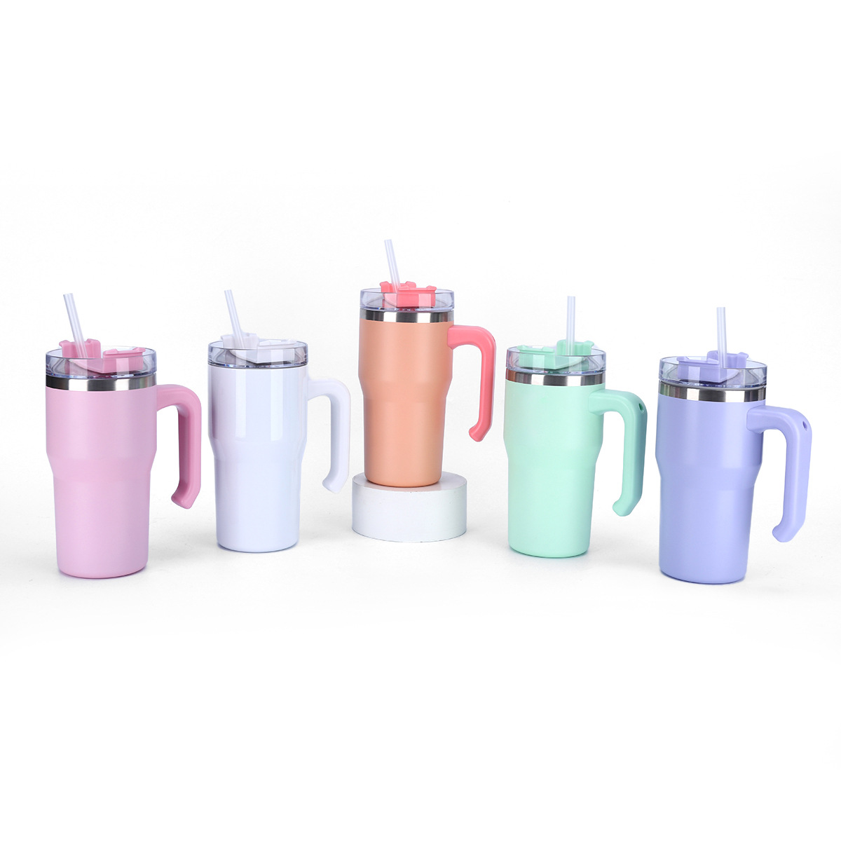 20oz Kids Macaron&White Color Blank Sublimation Tumblers with Removable Plastic Handle 25Pack USA Warehouse