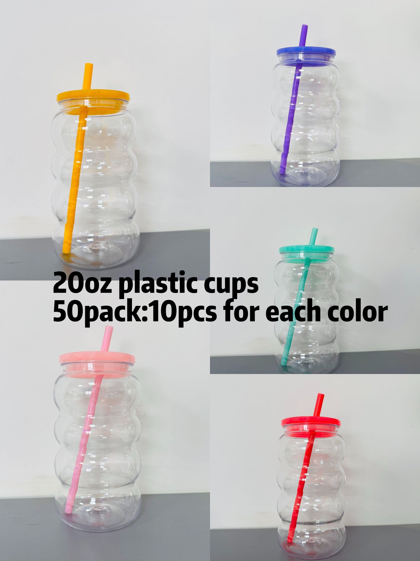 20oz New Cute Caterpillar Shape 🐛 Plastic Cups for Kids Summer Outdoor 50Pack China Warehouse