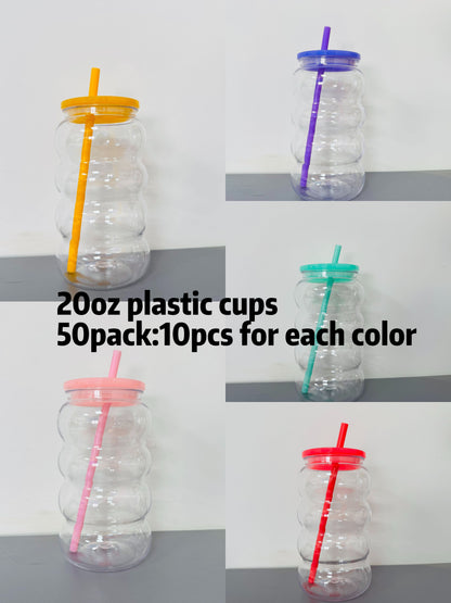 20oz New Cute Caterpillar Shape 🐛 Plastic Cups for Kids Summer Outdoor 50Pack China Warehouse