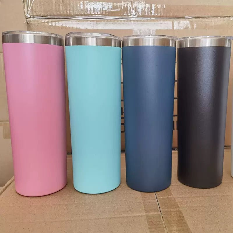25Pack 20oz Powder Coated Sliver Plated Double Wall Stainless Steel Skinny Tumblers for Laser Engraving