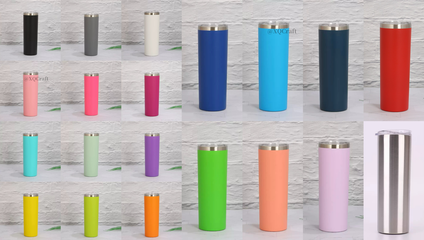 25Pack 20oz Powder Coated Sliver Plated Double Wall Stainless Steel Skinny Tumblers for Laser Engraving