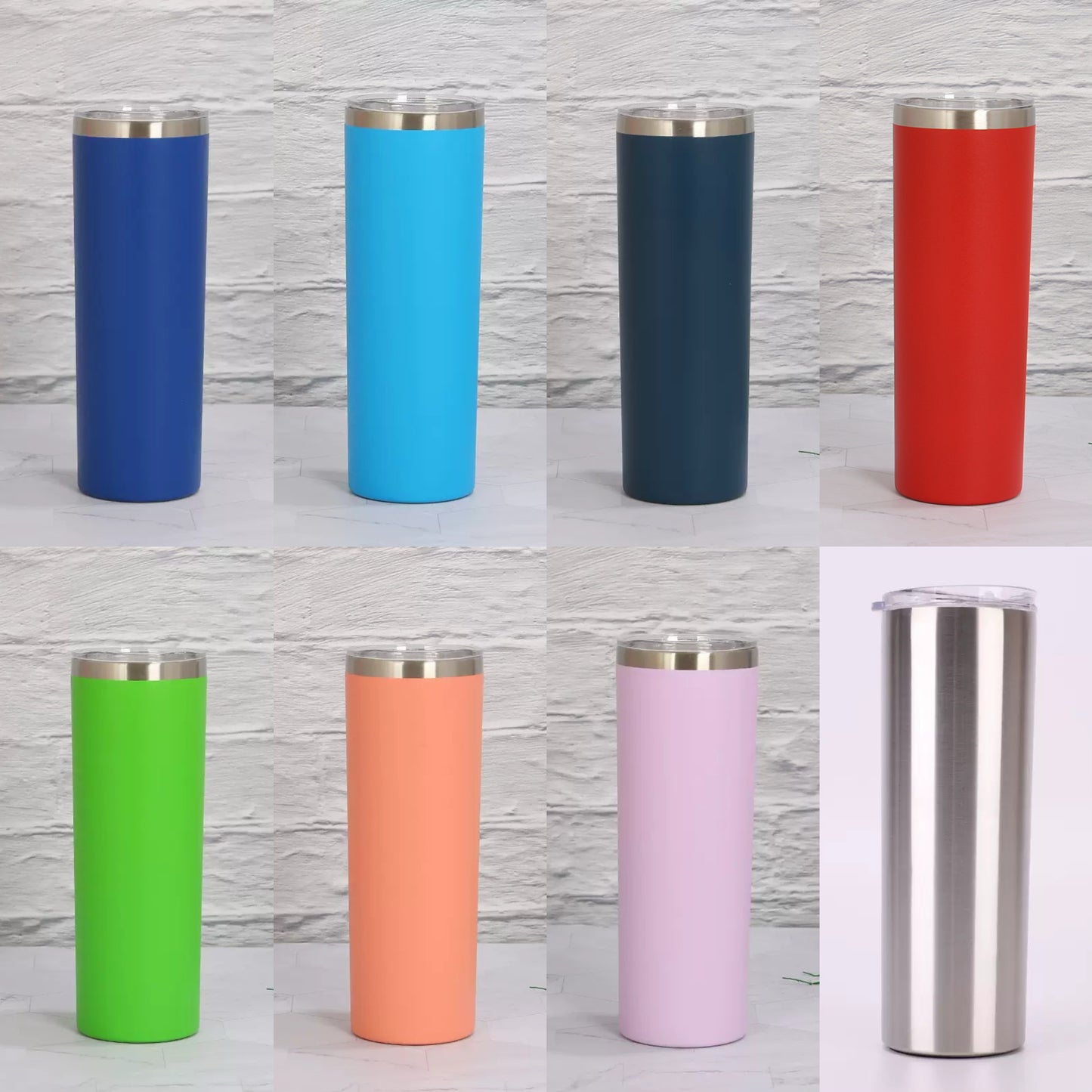25Pack 20oz Powder Coated Sliver Plated Double Wall Stainless Steel Skinny Tumblers for Laser Engraving