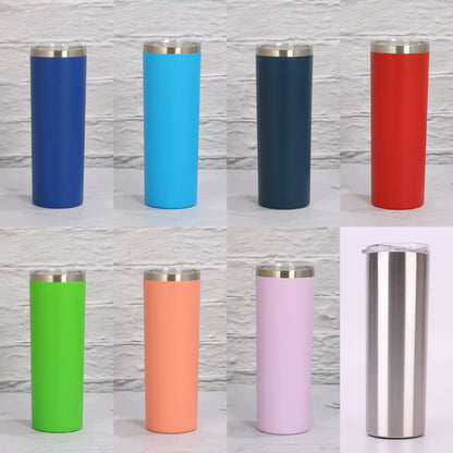 25Pack 20oz Powder Coated Sliver Plated Double Wall Stainless Steel Skinny Tumblers for Laser Engraving