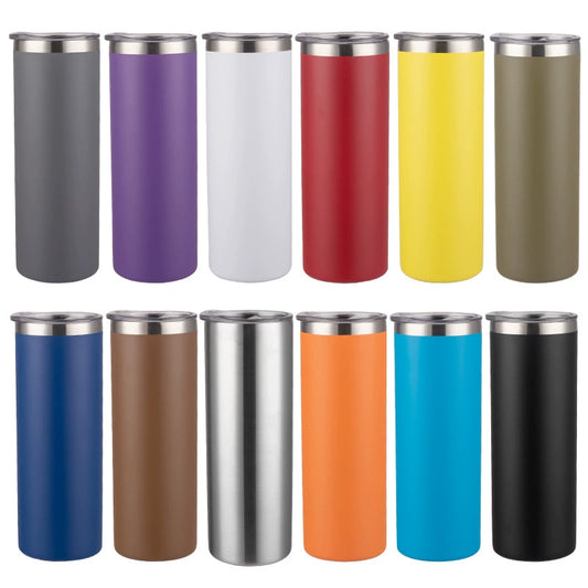 25Pack 20oz Powder Coated Sliver Plated Double Wall Stainless Steel Skinny Tumblers for Laser Engraving