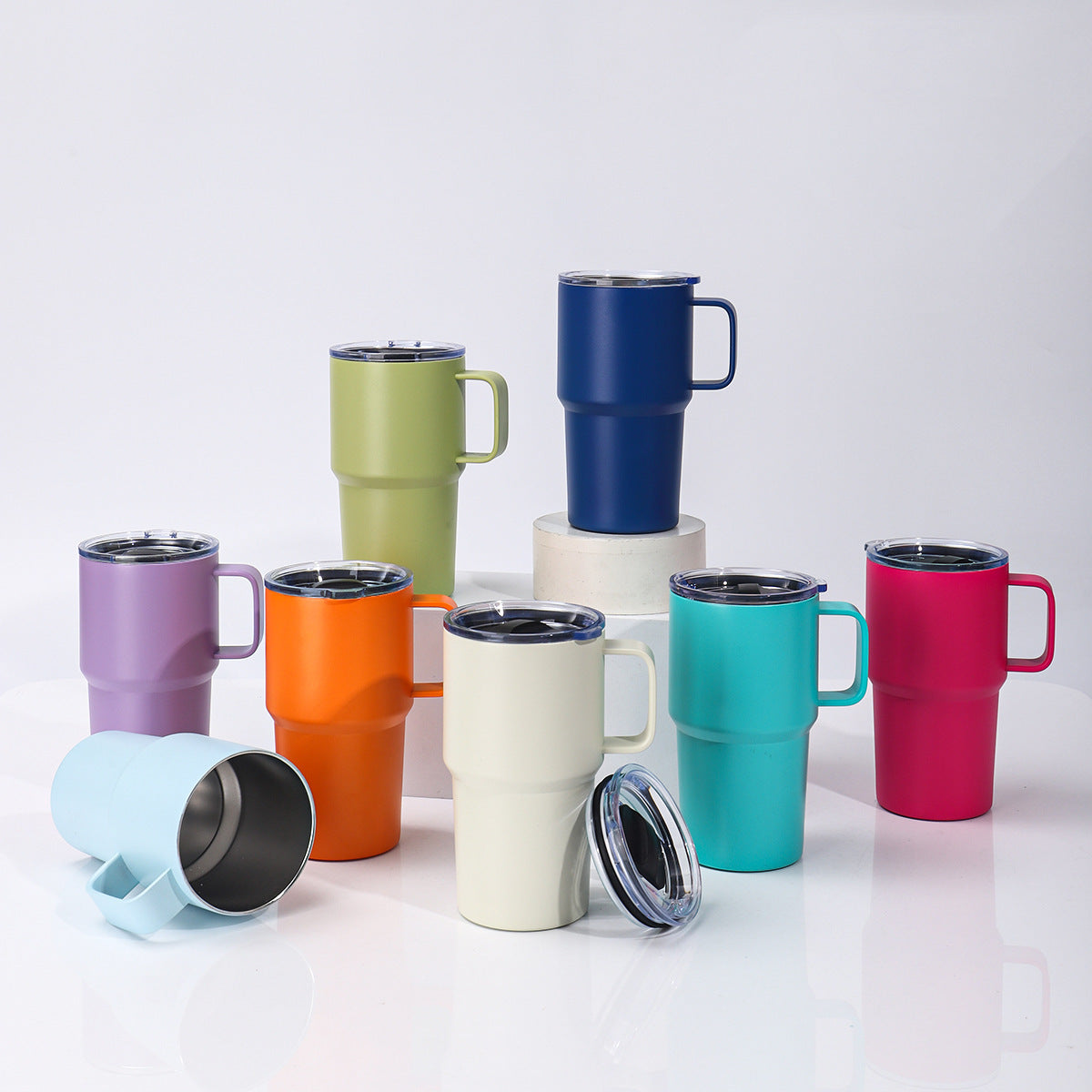 20oz Powder Coated Car Tumblers with Handle and Black Magnetic Lids Suitable for Laser Engraving 25pcs China Warehouse