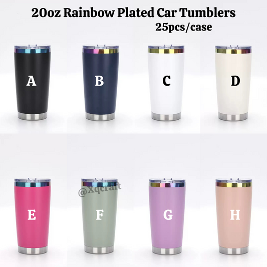 20oz Rainbow Plated Car Tumblers for Laser Engraved 8 Colors Mix 25 Pack China Warehouse