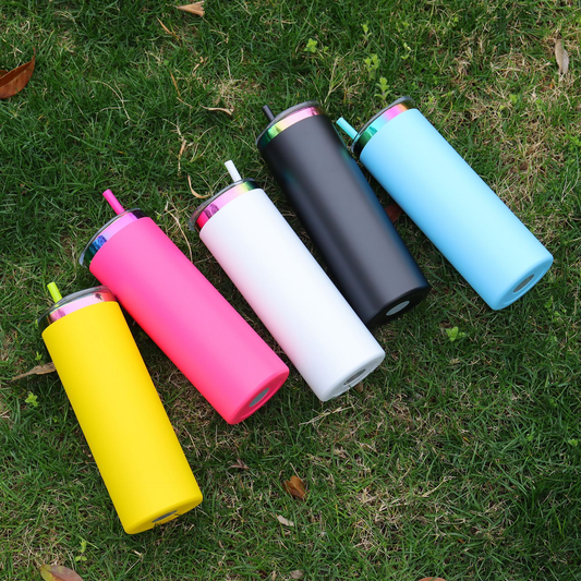 20oz Rainbow Plated Straight Tumblers With Colorful Straw for Laser Engraving 25 Pack China Warehouse
