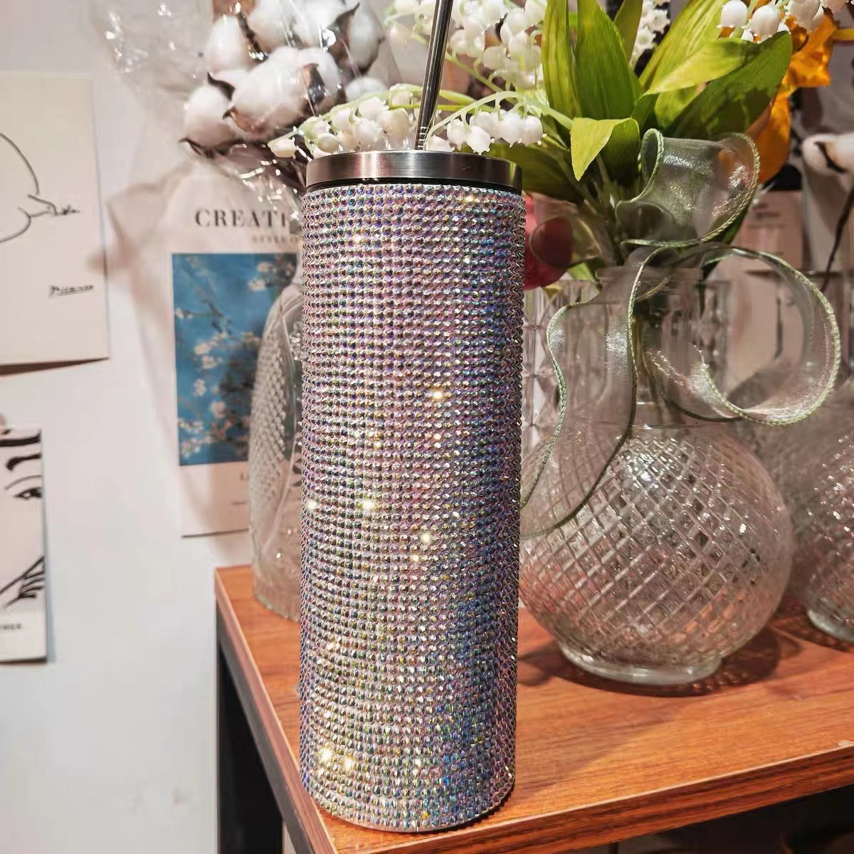 20oz Rhinestone Bling Tumblers with Metal Lids Luxury Shinny Style for Women 25Pack China Warehouse