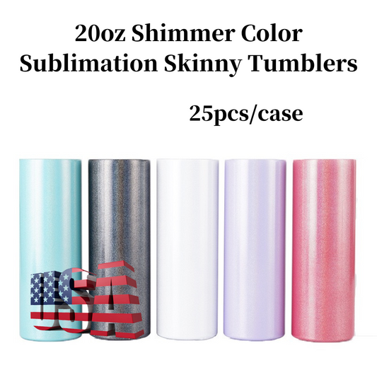 25Pack USA Warehouse 20oz Shimmer Color Sublimation Skinny Straight Tumblers for Heat Press