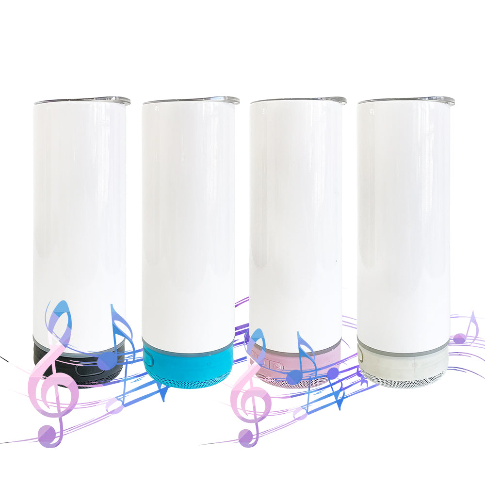 20oz White Blank Sublimation Straight Music Player Bluetooth Speaker Tumblers 12 Pack