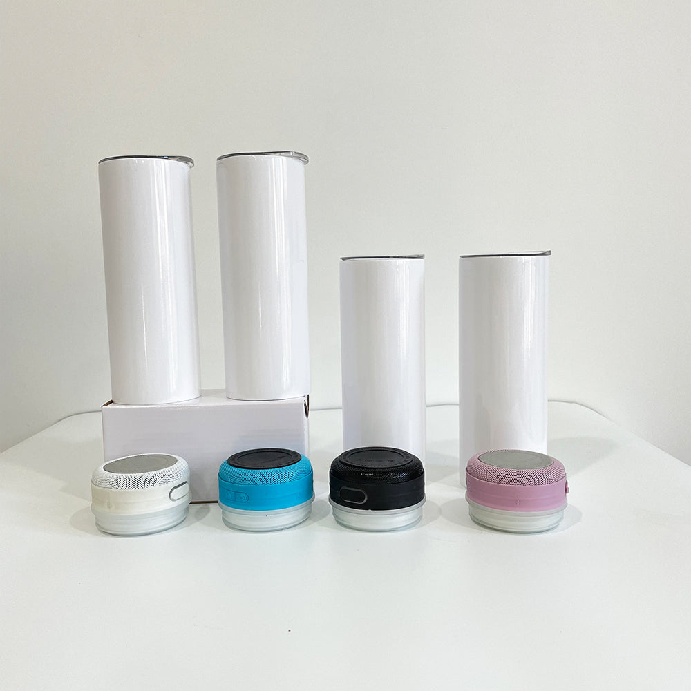 20oz White Blank Sublimation Straight Music Player Bluetooth Speaker Tumblers 12 Pack