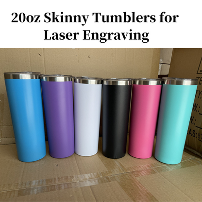 25Pack 20oz Power Coated Sliver Plated Double Wall Stainless Steel Skinny Tumblers for Laser Engraving