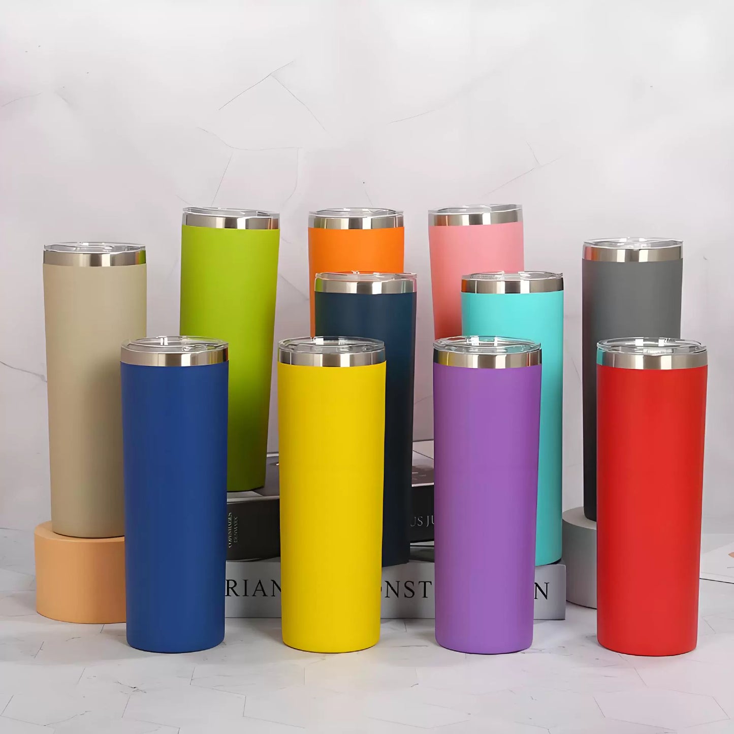 25Pack 20oz Powder Coated Sliver Plated Double Wall Stainless Steel Skinny Tumblers for Laser Engraving