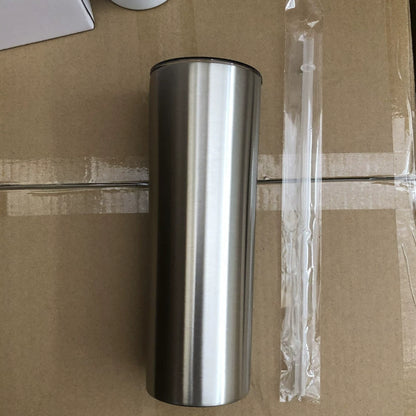25Pack 20oz Power Coated Sliver Plated Double Wall Stainless Steel Skinny Tumblers for Laser Engraving