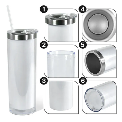 20oz Outside Sublimation Stainless Steel Tumblers Inner Snow Globe White Plastic Can 25 Pack USA Warehouse