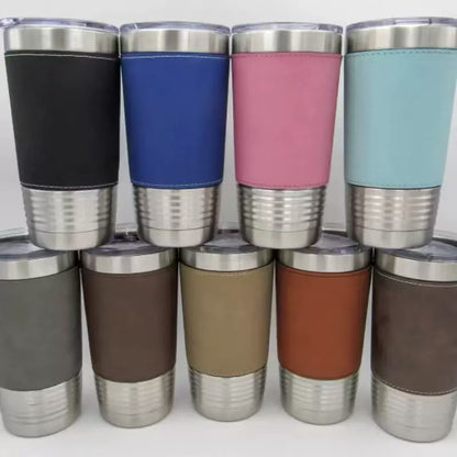 20oz Sports Leatherette Tumblers Sliver Color with Thread Bottom for Laser Engraving 50 Pack China Warehouse
