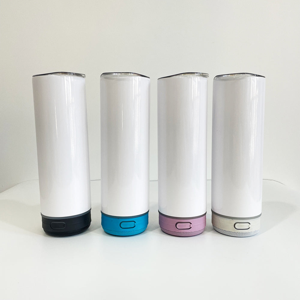 20oz White Blank Sublimation Straight Music Player Bluetooth Speaker Tumblers 12 Pack