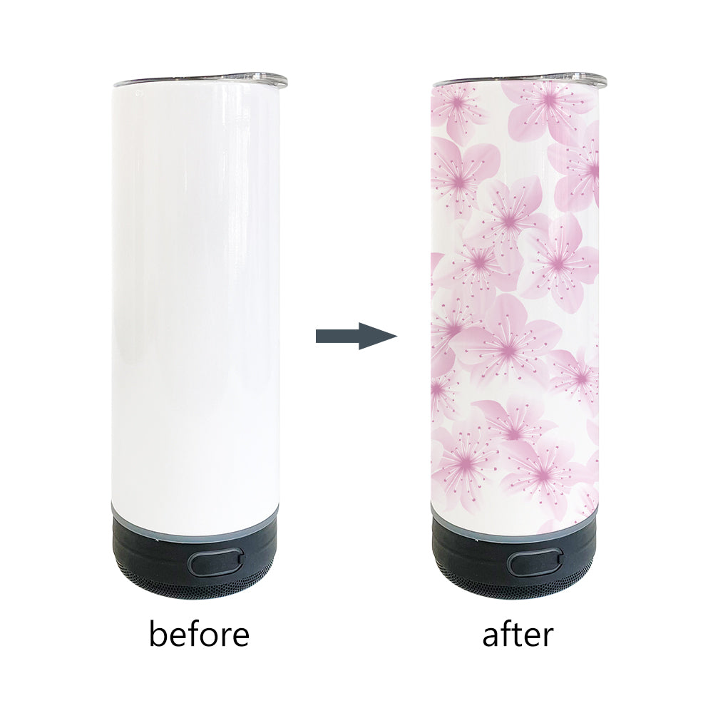 20oz White Blank Sublimation Straight Music Player Bluetooth Speaker Tumblers 12 Pack