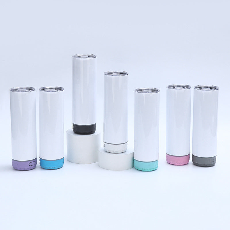 20oz White Blank Sublimation Straight Music Player Bluetooth Speaker Tumblers 12 Pack