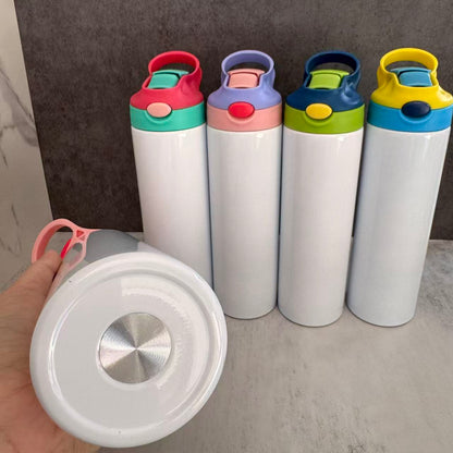 20oz Sublimation Water Bottles With Bounce Lids for Kids 5 Colors Lids Mix Style Tumblers 25 Pack