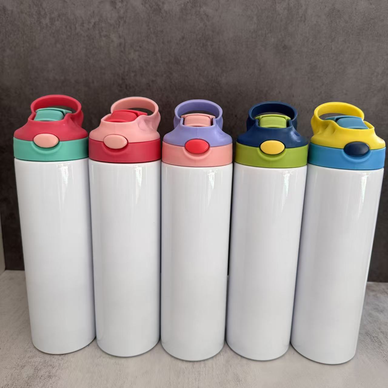 20oz Sublimation Water Bottles With Bounce Lids for Kids 5 Colors Lids Mix Style Tumblers 25 Pack