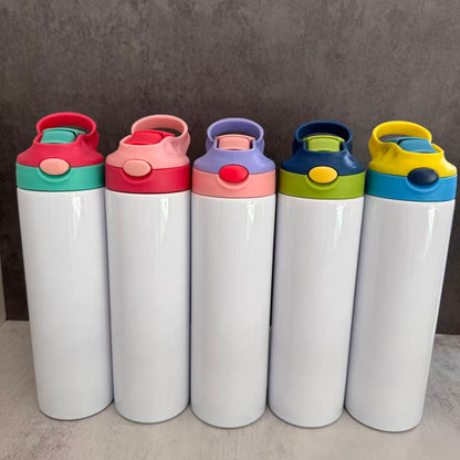 20oz Sublimation Water Bottles With Bounce Lids for Kids 5 Colors Lids Mix Style Tumblers 25 Pack