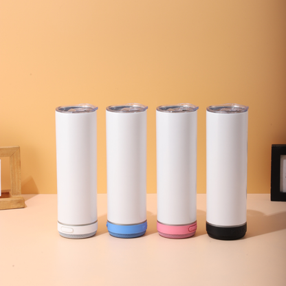 20oz White Blank Sublimation Straight Music Player Bluetooth Speaker Tumblers 25 Pack USA Warehouse