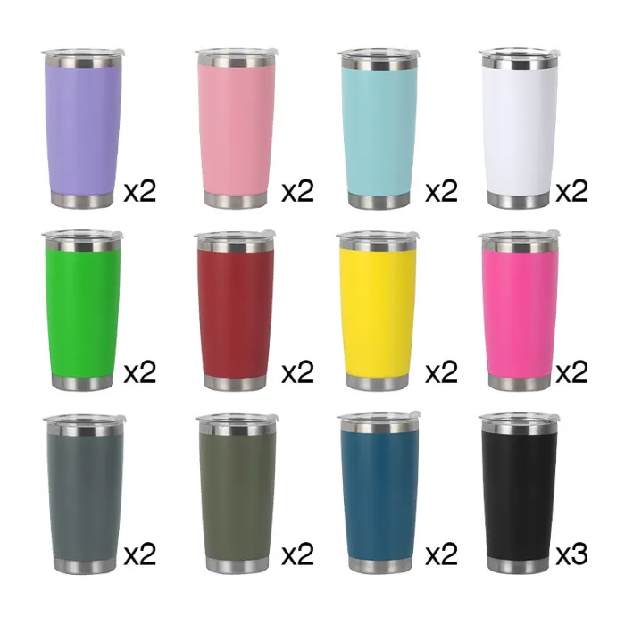 20oz Powder Coated Car Tumblers Leak Proof Sliding Lids for Laser Engraving 25Pack USA Warehouse